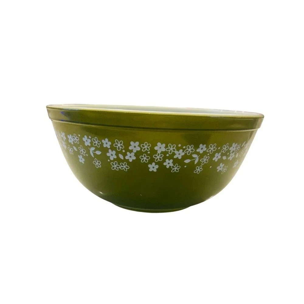 Vintage Pyrex 403 Spring Blossom Green Crazy Daisy 2.5 Qt Mixing Bowl USA